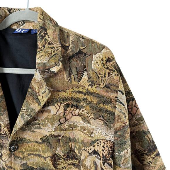 ITF Safari Tapestry Oversized Jacket 100% Cotton in Tan Embellished Buttons L/XL - Picture 4 of 14